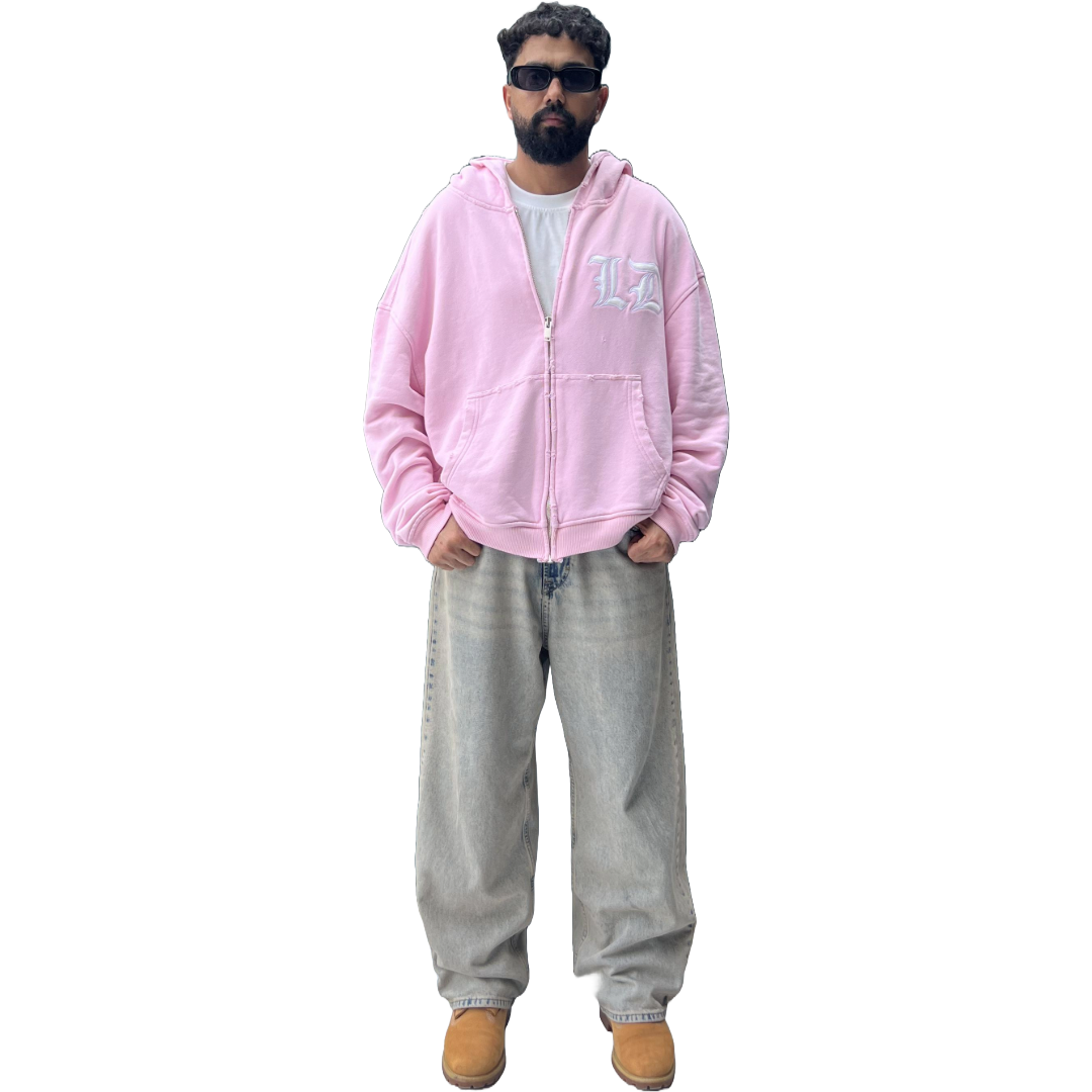 Oversized Zip Hoodie - Pink | Lost Days